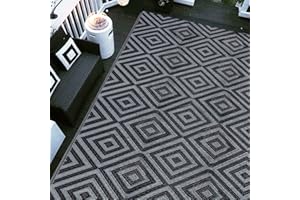 Ridota Reversible Mats, Outdoor Patio Rugs, Plastic Straw Rug, Modern Area Rug, Floor Mat for Outdoors, RV, Patio, Backyard, Deck, Picnic, Beach, Trailer, Camping (Diamond Black & Grey, 9' x 18')