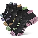 Heyoboy Womens Athletic Running Cotton Socks, Thick Cushioned Anti-blister Wicking Ankle Socks 5 Pairs