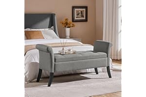 Yaheetech Ottoman with Storage, 52" Storage Ottoman Bench with Safety Hinge, Upholstered Bench with Seating for Bedroom, Living Room, Holds up to 661 lb, Light Gray