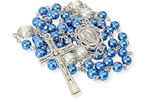 Nazareth Store Pearl Beads Rosary White Our Father Beaded Necklace Lourdes Medal & Cross Crucifix Spiritual Devotion