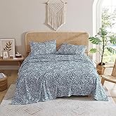 Indigo Ink - King Size Sheet Set, 4-Piece Boho Floral Damask Patterned Bedding, Soft & Wrinkle Resistant (Tufted Medallion Collection, Navy Blue)