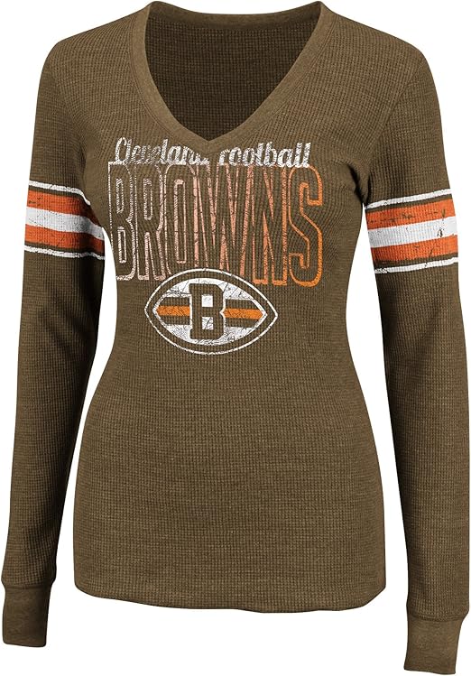 NFL Womens Cleveland Browns Gameday Gal IV Long Sleeve Deep V-Neck Tee (Classic Brown Heather 