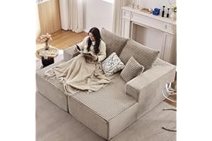 ODUWA Oversized Double Chaise Lounges Indoor,Upholstered Boneless Cloud Stupendous Oversized Chaise Lounge Couch Luxury Sofa Bed Deep Seat - Plush Corduroy Lounge Chair,2 Pieces,Camel