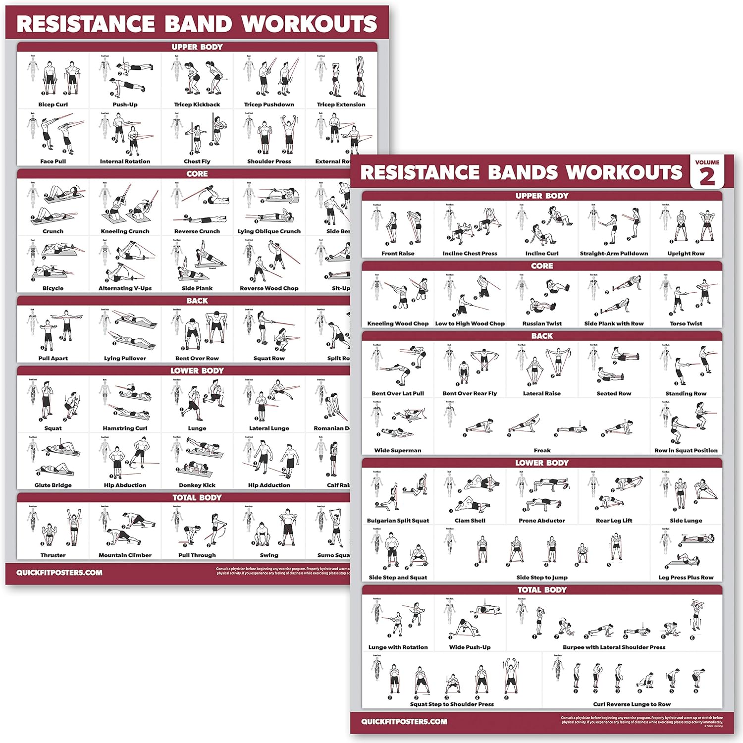 QuickFit 2 Pack Resistance Bands Exercise Poster Set
