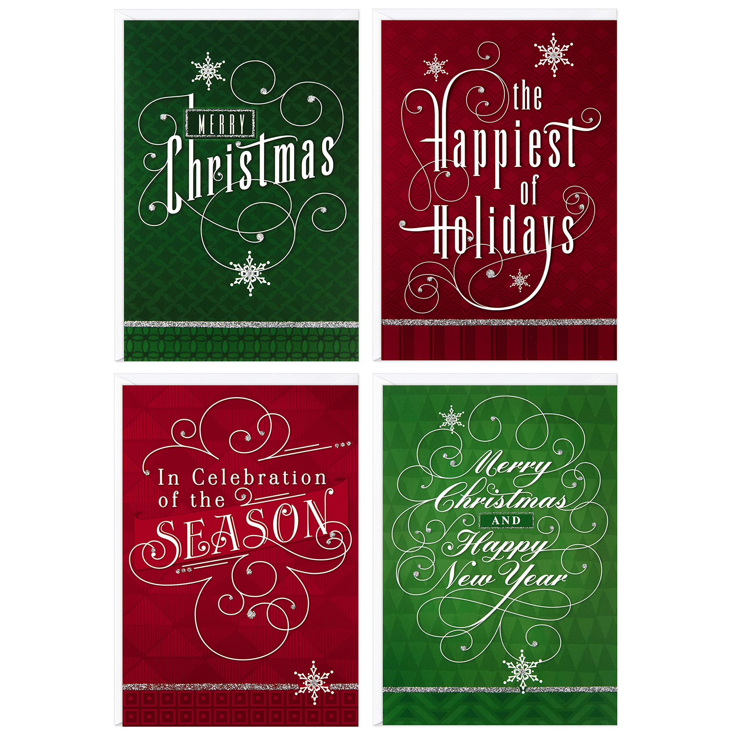 Image Arts Christmas Card Assortment - Elegant Script (4 Designs, 24 Cards with Envelopes)