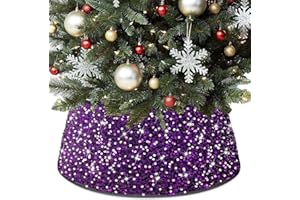 PATYDEST Christmas Tree Collar Purple Sequin Christmas Tree Skirt 23.6 Inch Purple Christmas Tree Skirts Velvet Tree Collar for Pencil Tree Glitter Halloween Tree Skirt Collar Purple Christmas Tree Decorations