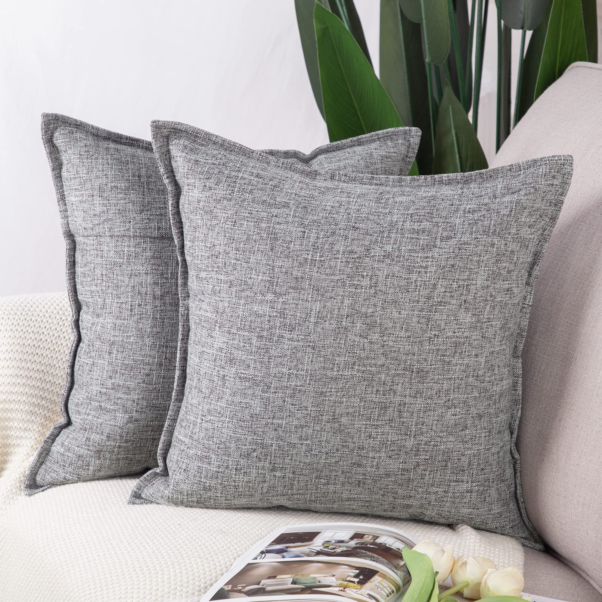 Photo 1 of MADIZZ Set of 2 Linen Throw Pillow Covers 26x26 Inch Grey Soft Decorative Cushion Cover for Sofa Bedroom Pillow Shell