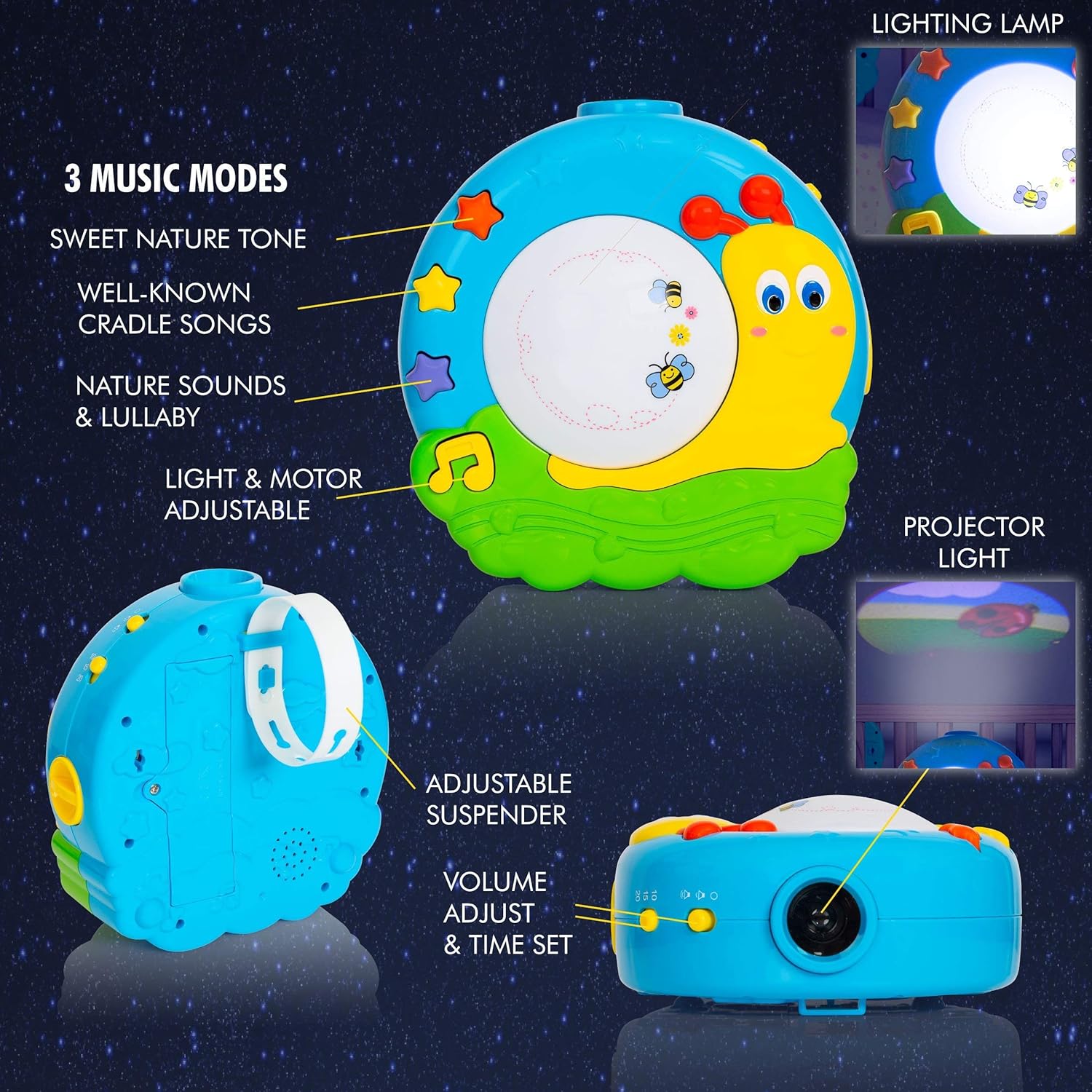 Amazon.com: Proyector de luz nocturna para bebé con música ...