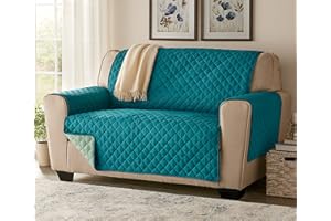 Montgomery Ward Color Connection Reversible Loveseat Cover, Couch Cushion Covers, Washable Cover for Reclining Sofas (Deep Teal Sage, Loveseat 104" x 83")