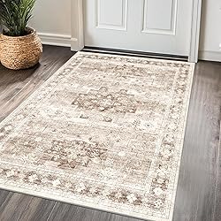 Washable Neutral Farmhouse Bedroom Rug, 3x5 Area
