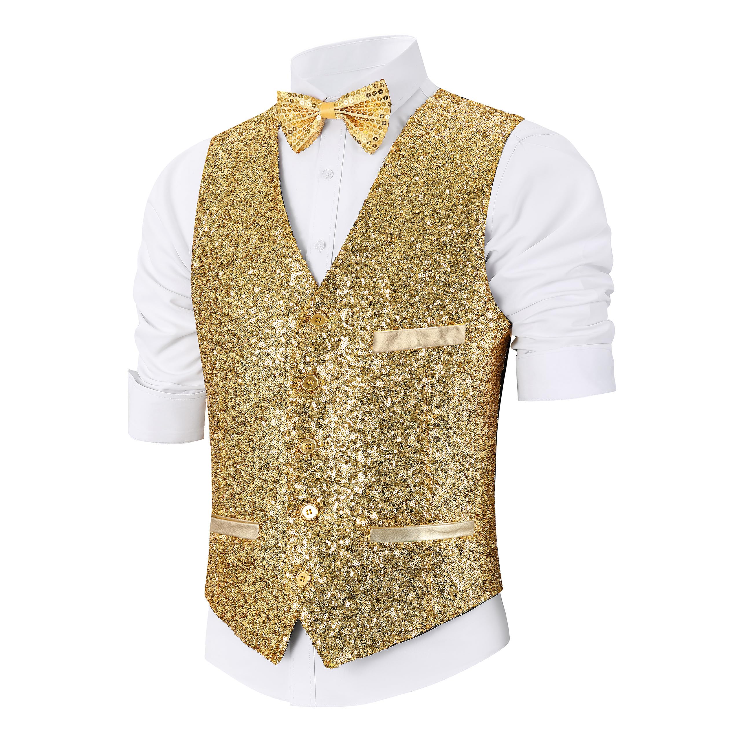 Pixiemain Mens Sequin Vest Christmas Party Vest