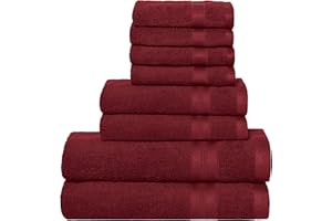 BOUTIQUO 8 Piece Towel Set 100% Ringspun Cotton, 2 Bath Towels 27X54, 2 Hand Towels 16X28 and 4 Washcloths 13X13 - Ultra Soft Highly Absorbent Machine Washable Hotel Spa Quality - Burgundy
