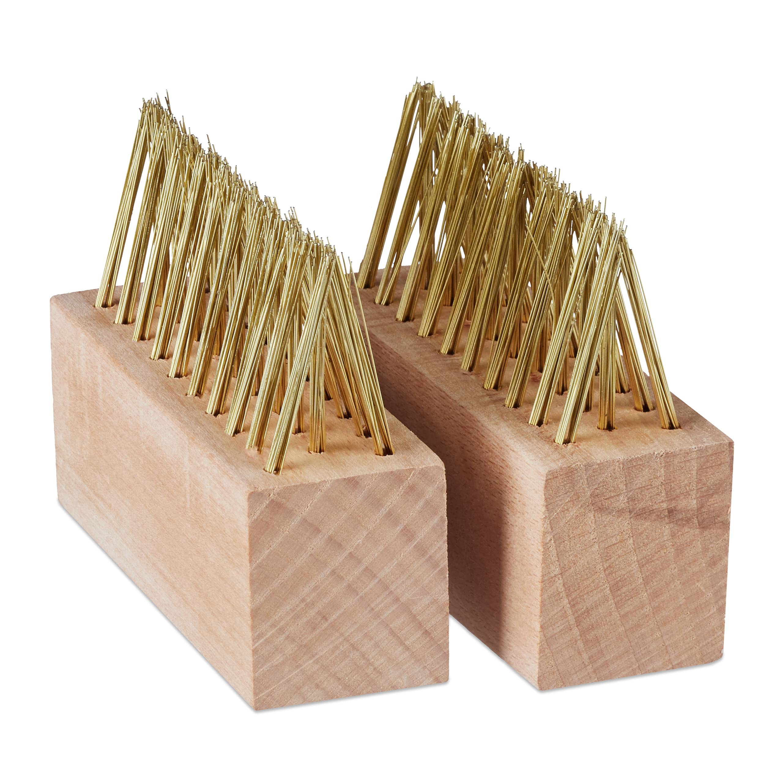 Relaxdays Joint Brush Set of 2, Wire Brushes, Replacement Heads, Weeding, Moss Removal, Wall, Natural/Brass-Plated
