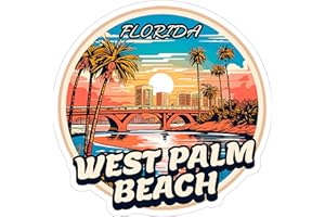 NO THORNS MEDIA West Palm Beach Florida Sticker Weatherproof Vintage Decal Vinyl Waterproof for Water Bottle Mug Passport Scrapbook Notebook Laptop Tumbler 4" Gift ID44990