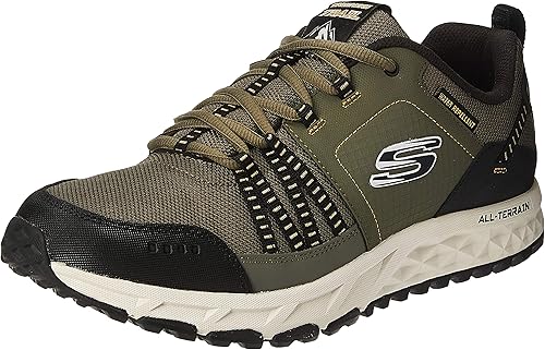 Amazon スケッチャーズ メンズ Escape Plan レースアップ スニーカー 紳士靴 レザー 男性用 27cm オリーブ ブラック Skechers スケッチャーズ スニーカー