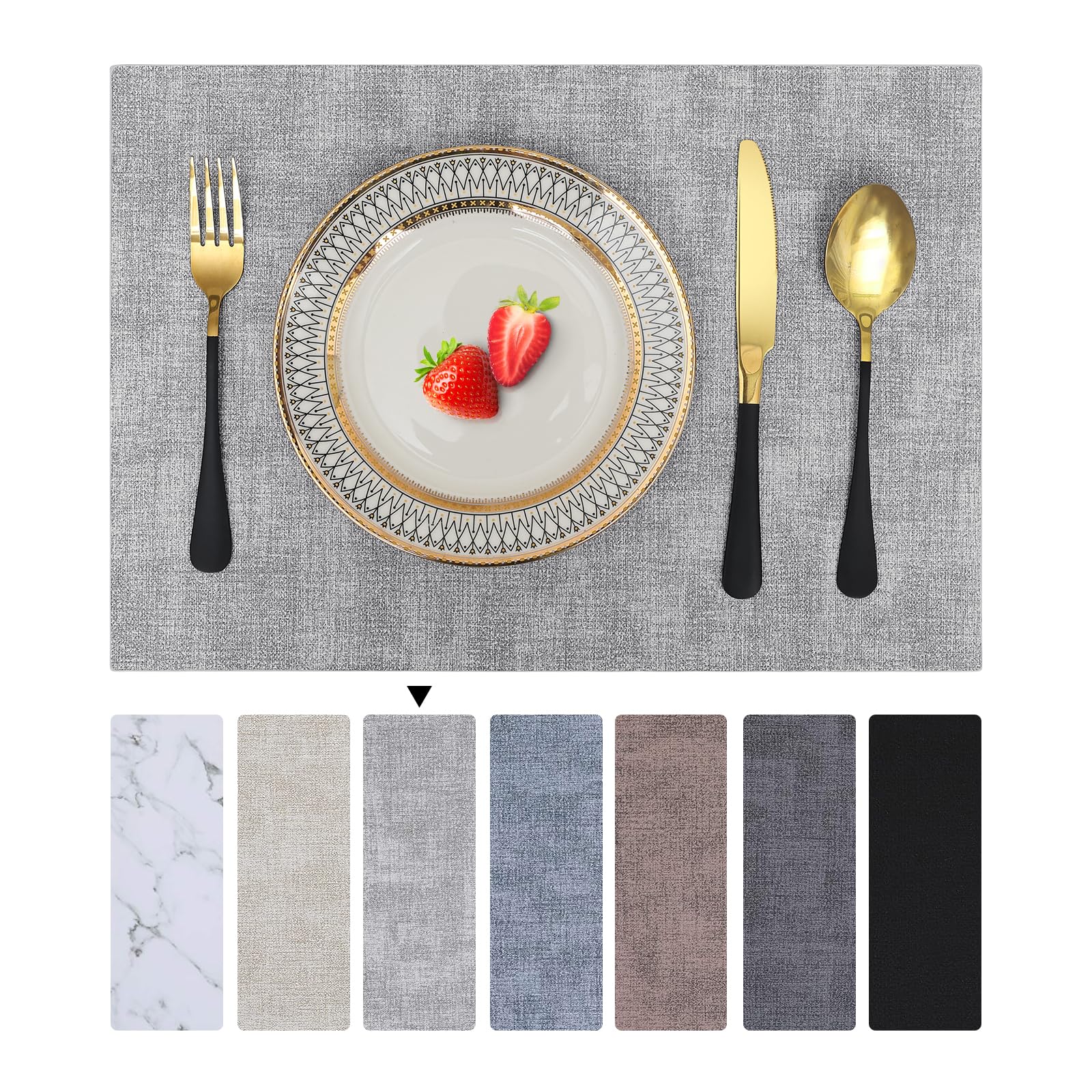 Homaxy Table Mats Set of 6, Place Mats for Table Heat-Resistant Table Mats Non-Slip Washable Waterproof Placemats PVC Leather Place Mats for Home Restaurant Hotel, 43x30cm, Grey