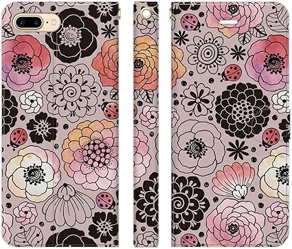 Amazon Co Jp Ruuu Iphone7plus Iphone8plus Iphone6splus 兼用 手帳型 Iphone スマホ ケース カバー 花柄 てんとう虫 和 レトロ シルエット ボタニカル フェミニン 家電 カメラ