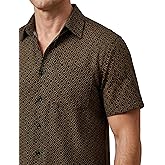Men‘s Hawaiian Shirts Short Sleeve Retro Geometric Button Down Pocket Casual Vacation Shirt