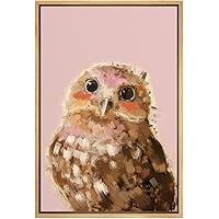 SIGNWIN Framed Canvas Wall Art Cute Nursery Baby Owl in Pink Color Animals Wildlife Oil Painting Modern Art Contemporary Portrait Fun Pastel for Living Room, Bedroom, Office - 16