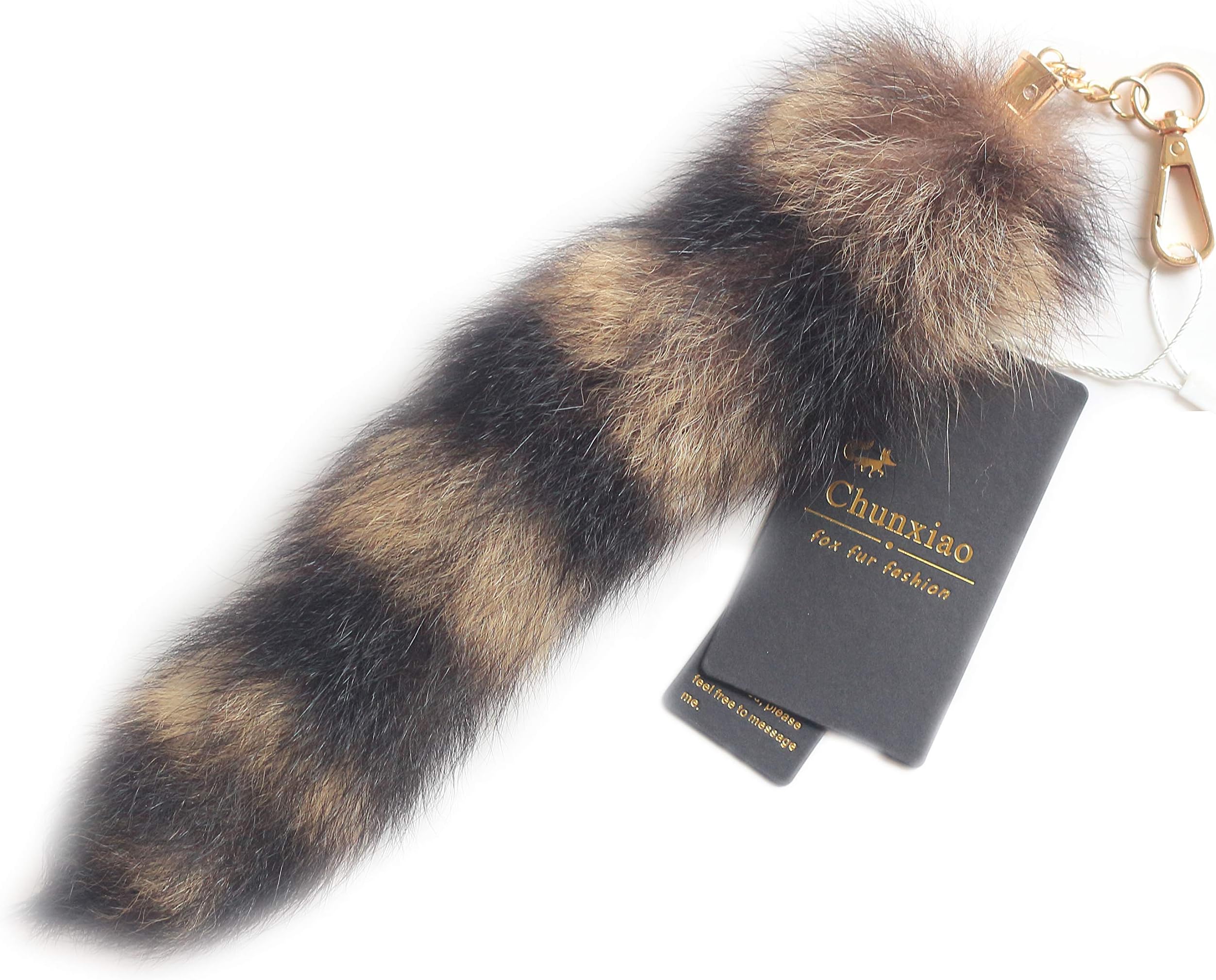 Chunxiao 10 inches Authentic America Raccoon Tail Fur Skin Cosplay Handbag Accessories Key Chain Ring Hook