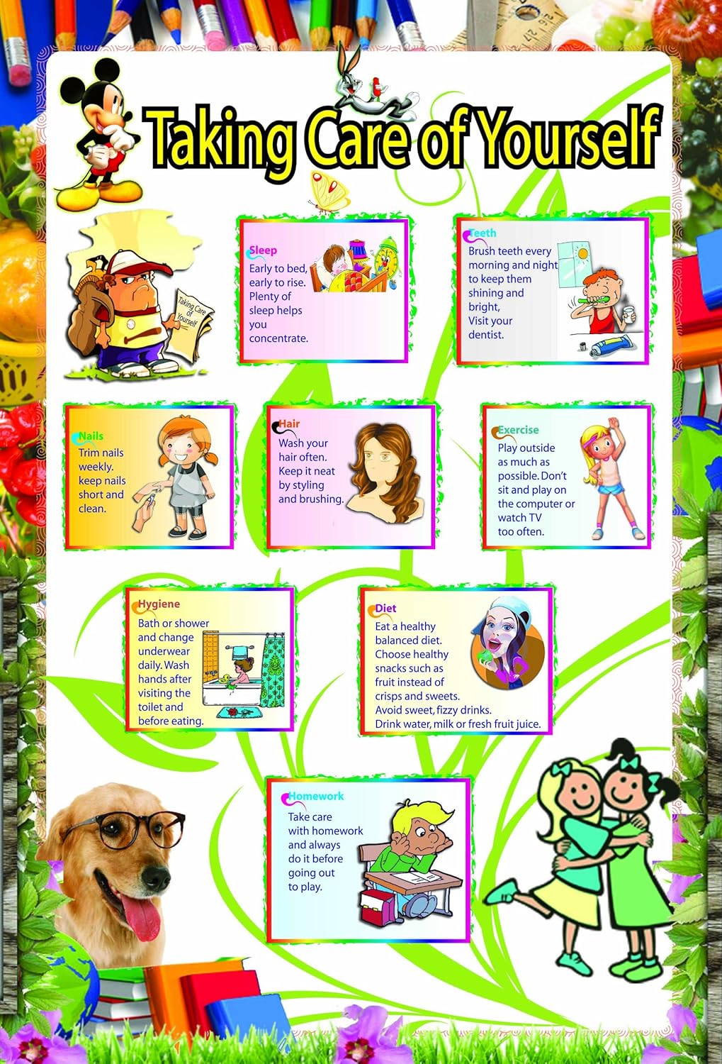 Póster laminado para niños con texto en inglés "TAKING CARE YOURSELF" Amazon.es Oficina y