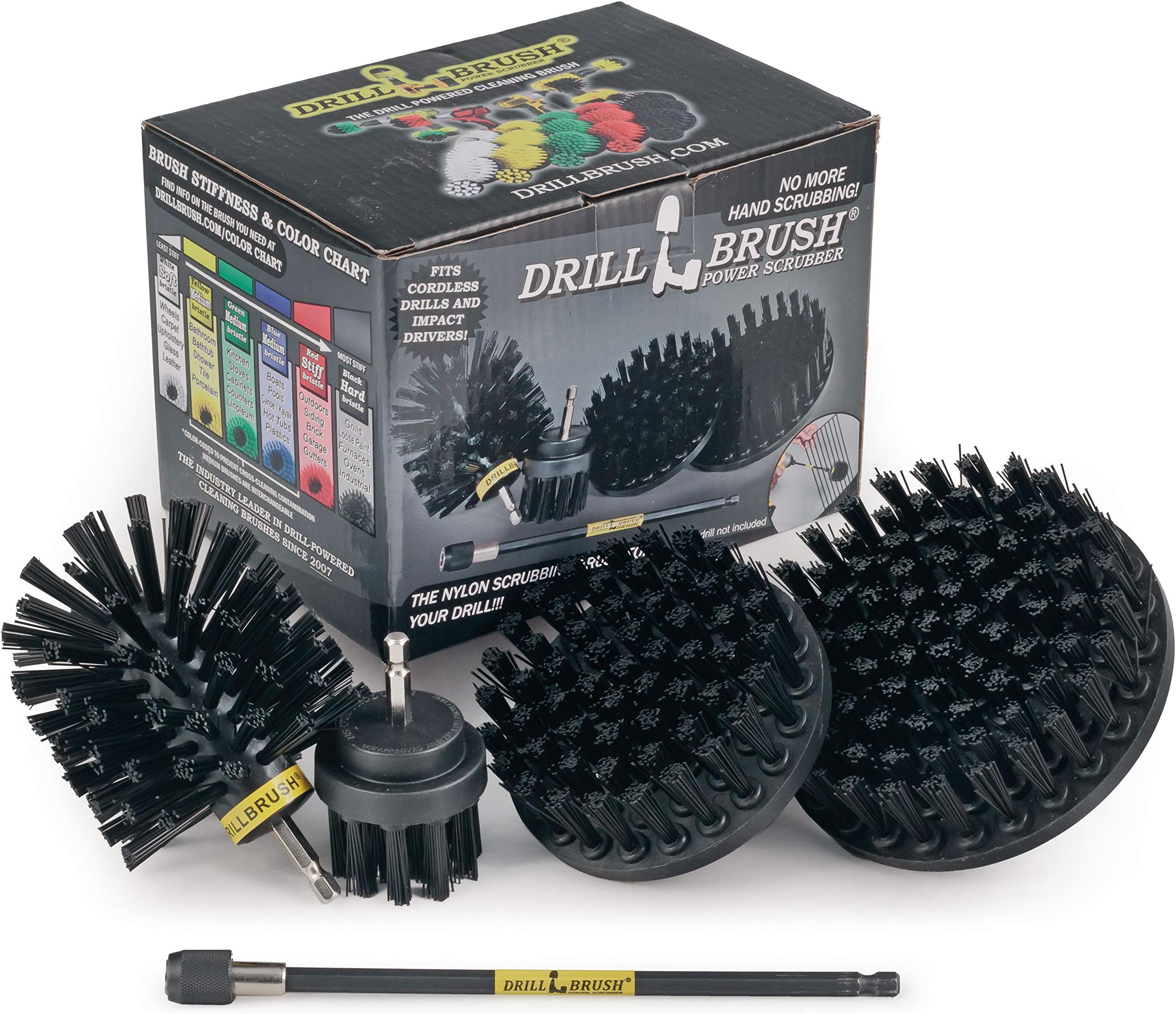 BBQ Accessories - Wire Brush Alternative Nylon Drill Brush Set with Extension - Hard Water, Calcium, Rust, Mineral Deposit and Stain Remover -BBQ Brush- Grill Scraper - Graffiti Eraser - Grill Brush