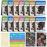 POKONBOY 16 Pack Scratch Arts and Crafts Notebooks, Scratch Note Pads for Kids Rainbow Party Favors Coloring Books for Kids Art Party Supplies Stocking Stuffers(16 Wooden Stylus & 4 Drawing Stencils)