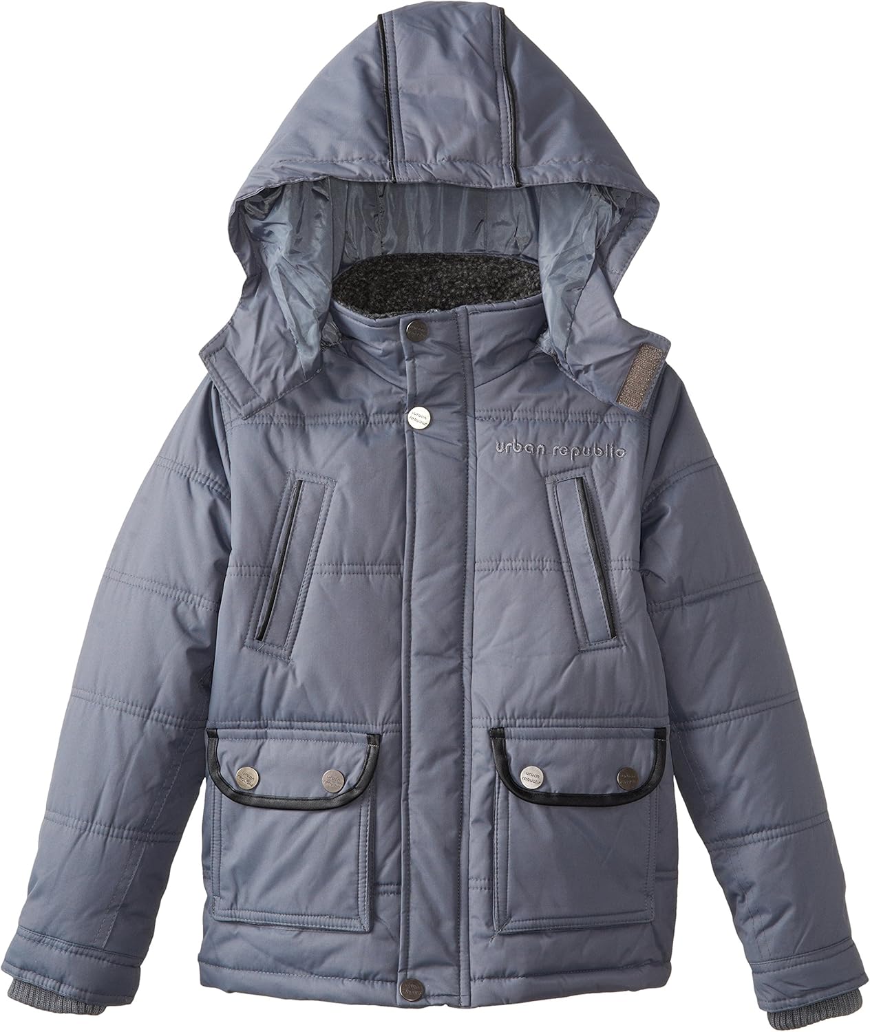 Urban Republic Big Boys' Hooded Puffer Coat, Medium Grey