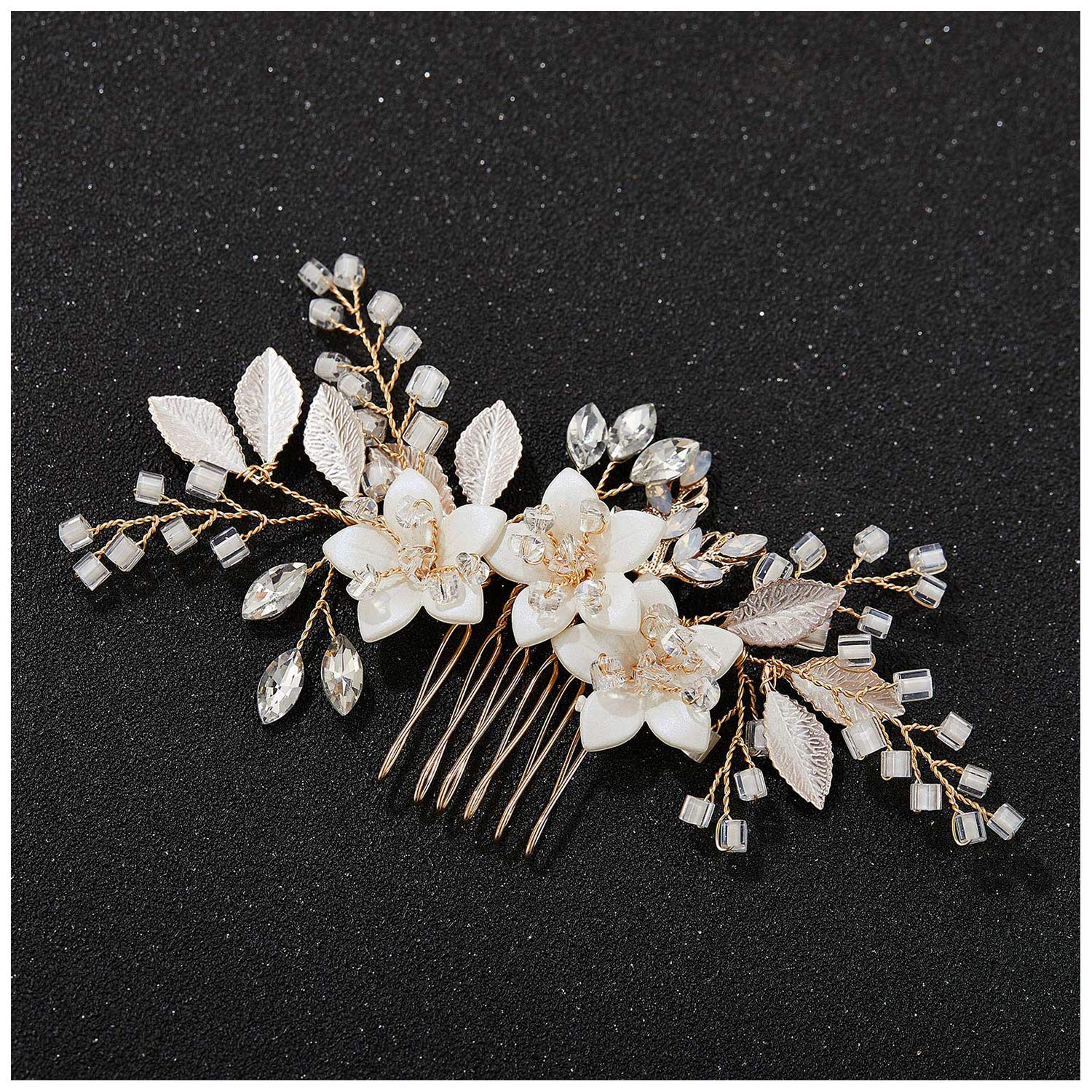 Photo 1 of SWEETV Wedding Hair Comb Clip Bridal Crystal Wedding Hair Accessories for Brides and Bridesmaid, Gold
