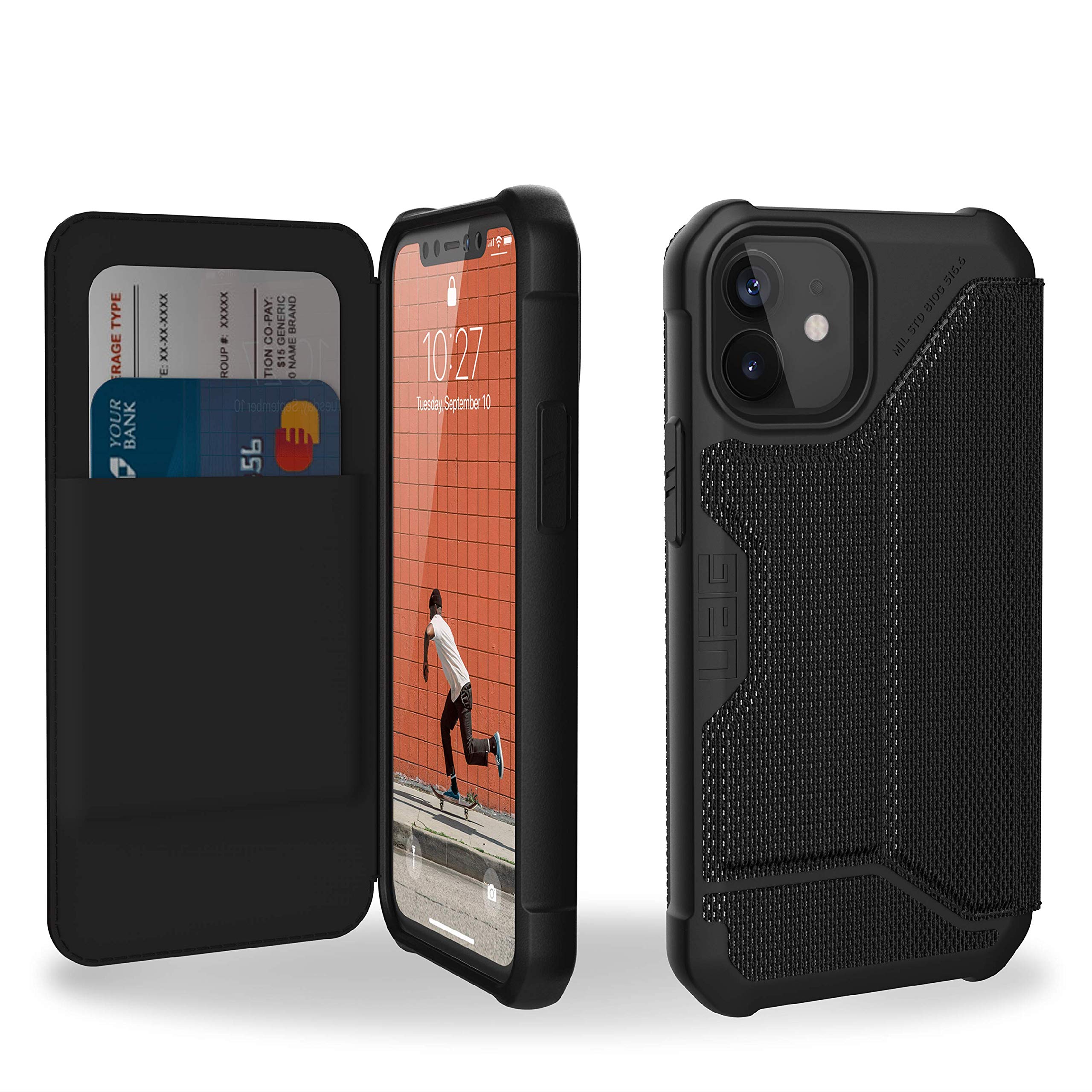 URBAN ARMOR GEAR UAG iPhone 12 Mini 5G - (5.4 inch) Flip Folio Cover with Card Slots and Viewing Stand Feather-Light Rugged Metropolis Protective Cover, FIBR ARMR Black — image 1