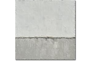 NANKAI Abstract Canvas Wall Art Hand-Painted Grey Minimalist Painting on Canvas White Acrylic Painting Original Modern Home Decor Wall Ready to Hang 24x24 inch