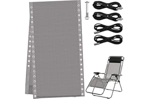 COITEK Zero Gravity Chair Replacement Fabric 21" Wide, Reclining Patio Gravity Chairs Repair Cloth with 4pcs Elastic Replacement Cord Laces, Chair Repair Cord Kit for Outdoor Lounge Chair（Grey+White）