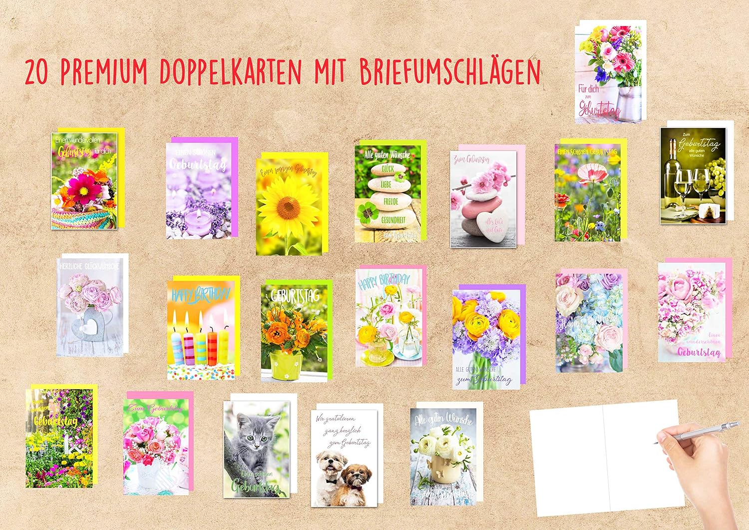 Edition Seidel Set of 20 Exclusive Premium Birthday Cards with Envelope Greeting Card Birthday Card Man Woman Cards Happy Birthday Billet Sayings - Image 3