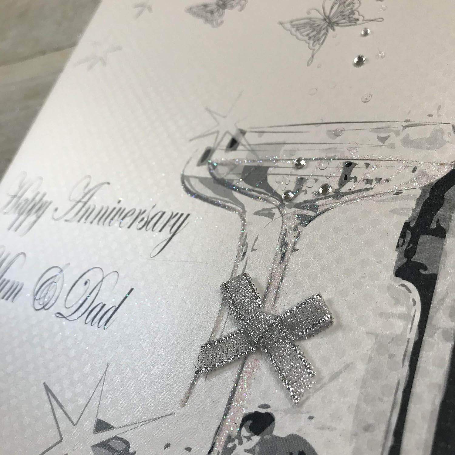 WHITE COTTON CARDS Large Happy Anniversary Mum and Dad Handmade Card, White, XLBD17, 22cm x 22cm - Image 3