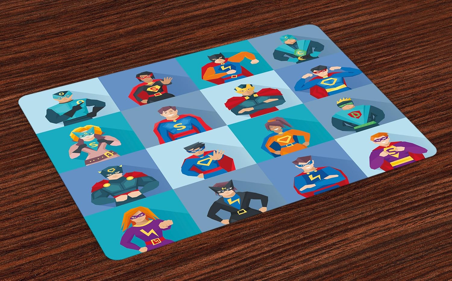 Lunarable Superhero Place Mats Set of 4, Characters with