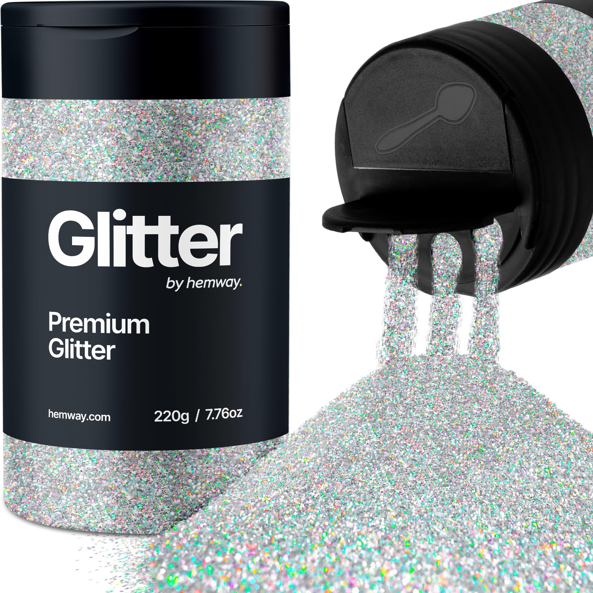 Hemway Silver Holographic Glitter Shaker, 200g Ultrafine Glitter for Crafts Metallic Flake Sequins for Resin & Epoxy Crafts for Decorating, Halloween, Christmas, Nail, Face, Bunting, Art, Pots