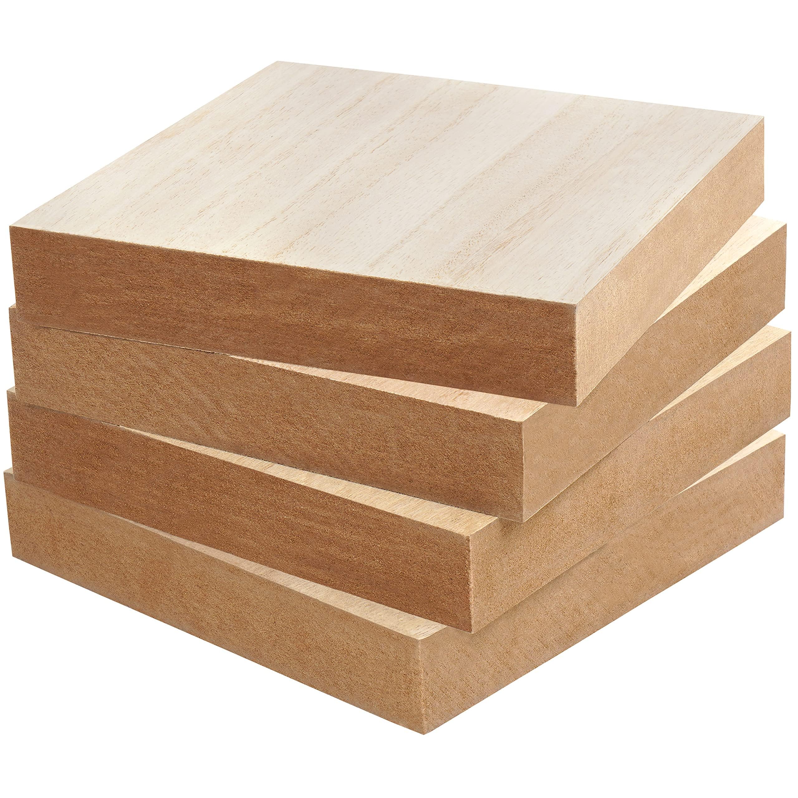 Belle Vous Unfinished Wood Square Blocks (4 Pack) - L15 x W15 x H2.5cm / 6 x 6 x 1 Inches - Natural Blank Thick Wooden Craft Squares - Boards for Home Decoration, DIY Art & Crafts, Painting & Burning