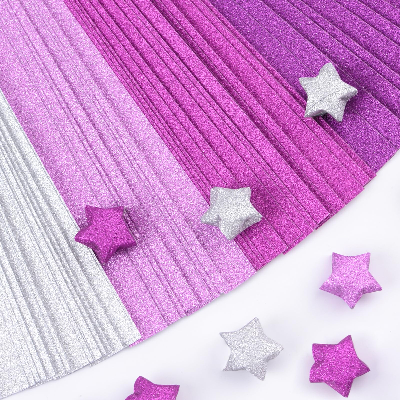 URROMA 520 Pieces Star Paper Strips, Gradient Purple Glitter Star Origami Paper Strips for Handmade Home Cards Gift, Party Decoration, Crafts Decoration