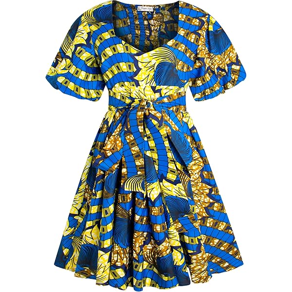 Amazon.com: African Dresses for Women A-line Knee-Length Dress Traditional  Ankara Kente Print Evening Dress : Clothing, Shoes & Jewelry