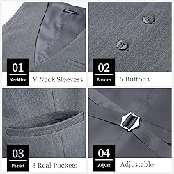 HISDERN Mens Dress Vest Business Suit Vests Grey