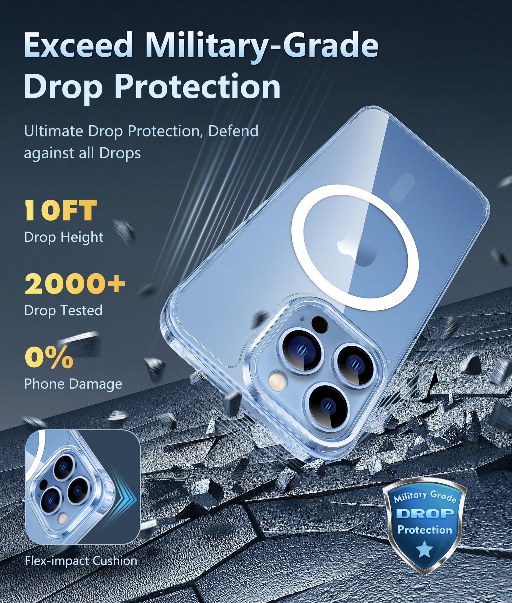 FNTCASE for iPhone 13 Pro-Max Case: Strong Magnetic Anti-Yellowing Slim Clear Case | Military Grade Protective & Shockproof Drop Protection Thin Transparent Phone Cover (A-Clear)