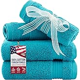 American Veteran Towel, 100% Cotton Turkish Washcloths for Bathroom Essentials 4 Pack, Soft Absorbent Wash Cloths Quick Drying Small Towels Washrags, Aqua Blue