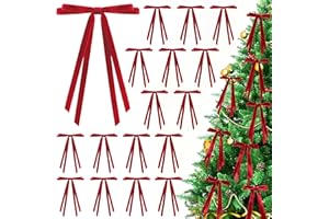 CUPLOOV 24 Pcs Christmas Bows for Tree, Red Velvet Ribbon Bow for Christmas Tree, Pre-Tied Vintage Xmas Bows for Xmas Trees Wreaths Gifts Wedding Indoor Outdoor Decorations, 5 x 7 Inch