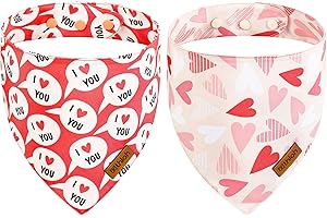THLOH Valentines Dog Bandanas with Snap Button - 2 Pack Reversible Heart Dog Scarf for Boy & Girl, Premium Durable Fabric, Pet Bandana for Medium and Large Dogs (Large)