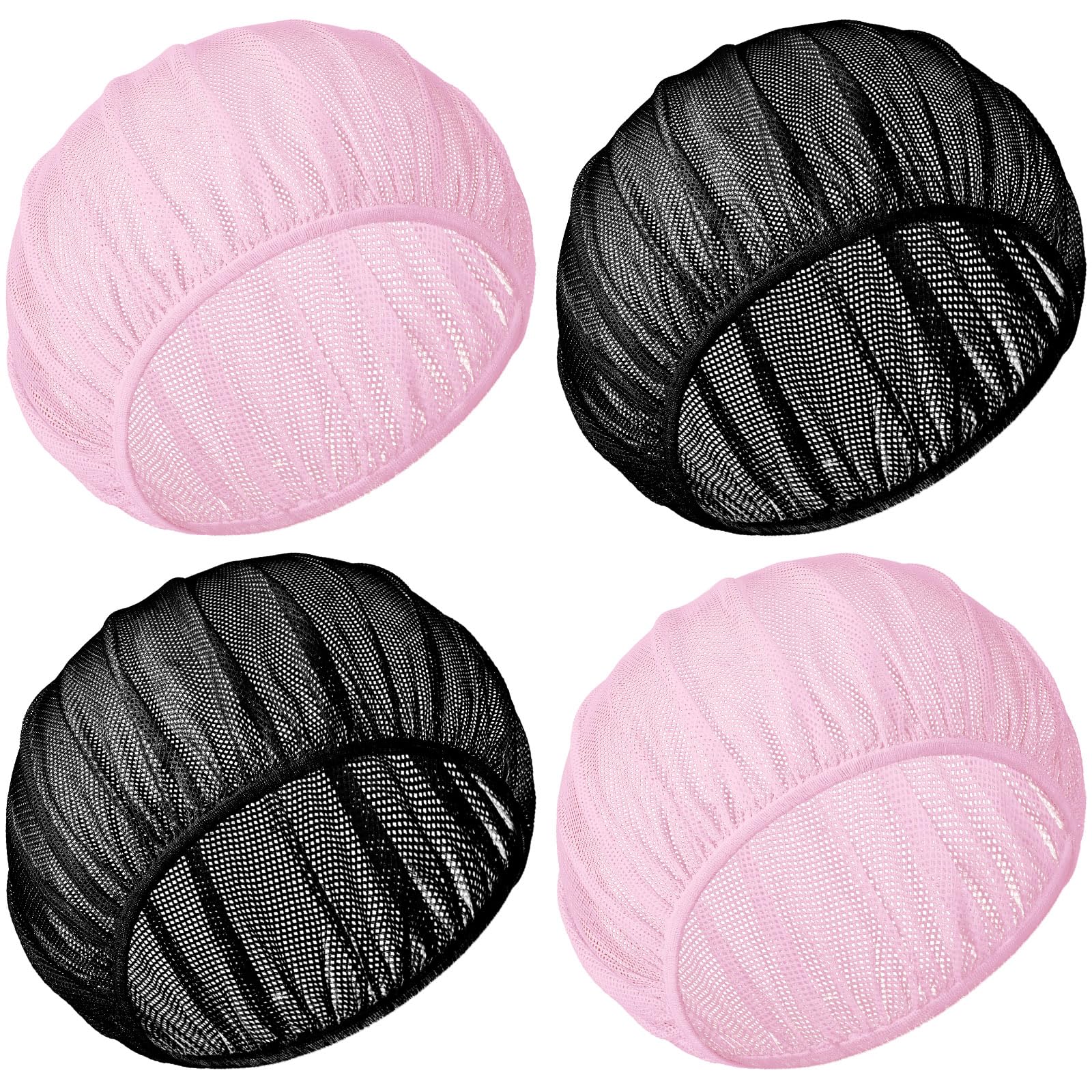 Photo 1 of Chuarry 4 Pcs Mesh Sleep Bonnet for Sleeping Night Curly Hair Nets Sleep Caps for Women(Black, Pink)