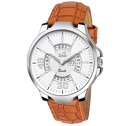 Quartz Movement Analogue White Dial Day and Date Mens Watch -(ZR7069)