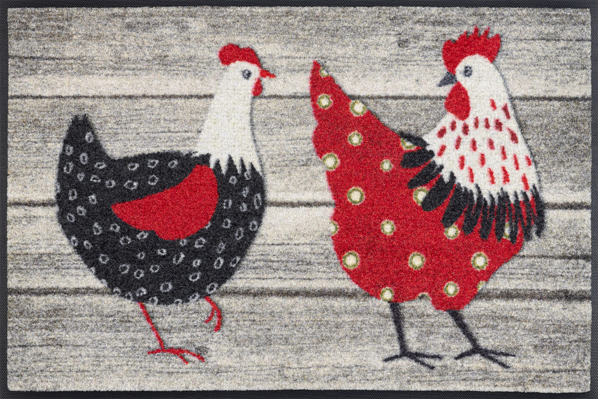 Wash+Dry Chicken Farm Door Mat, 50 x 75 cm, Colourful, Washable for Indoor and Outdoor Use