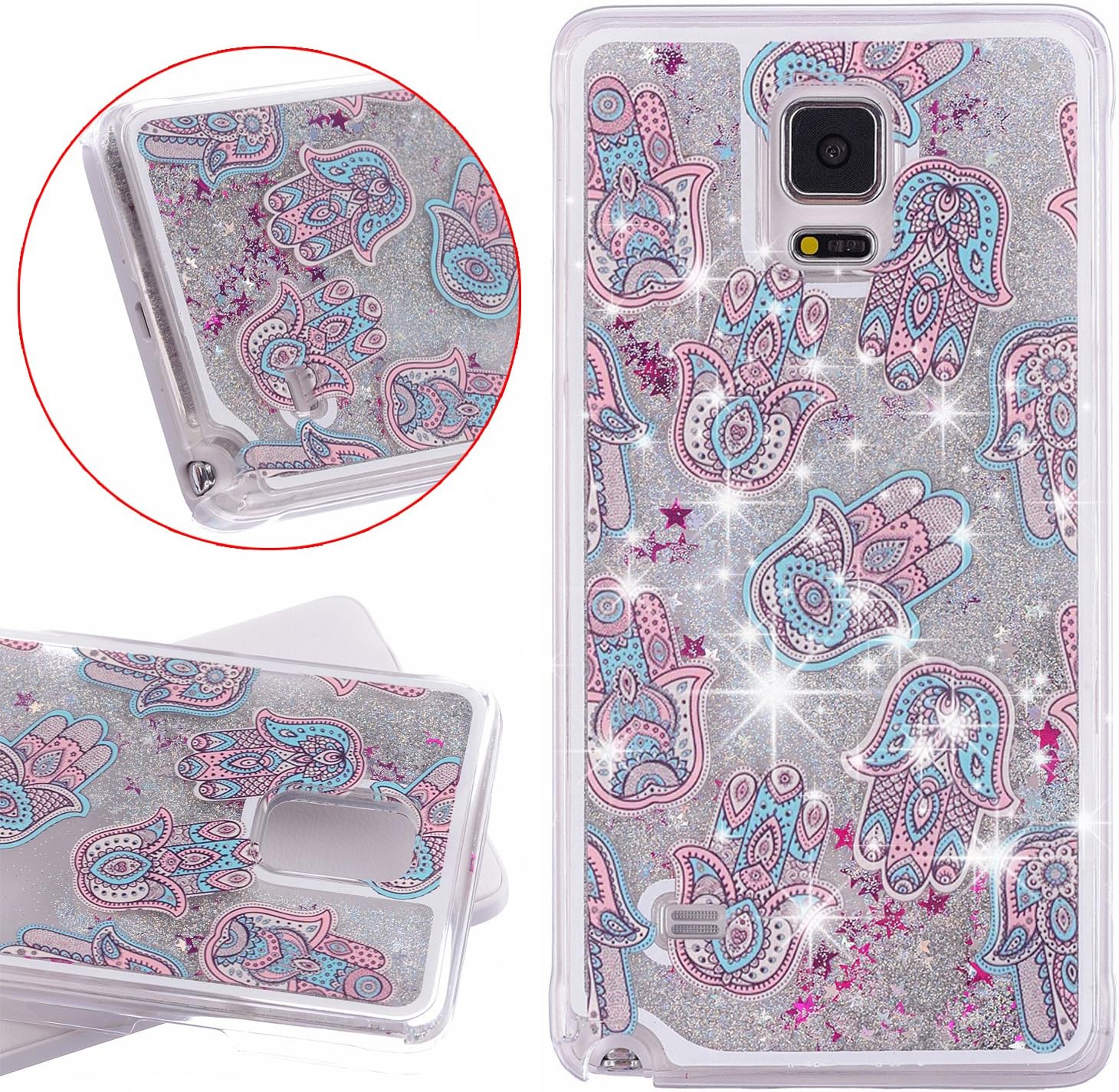 Galaxy Note 4 Case,Galaxy Note4 Liquid Case,3D Bling Glitter Sparkle Stars Hard Plastic Back Case Cover for Samsung Galaxy Note 4(Palm)