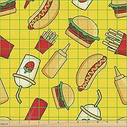 Ambesonne Food Fabric by The Yard, Funny Cartoonish