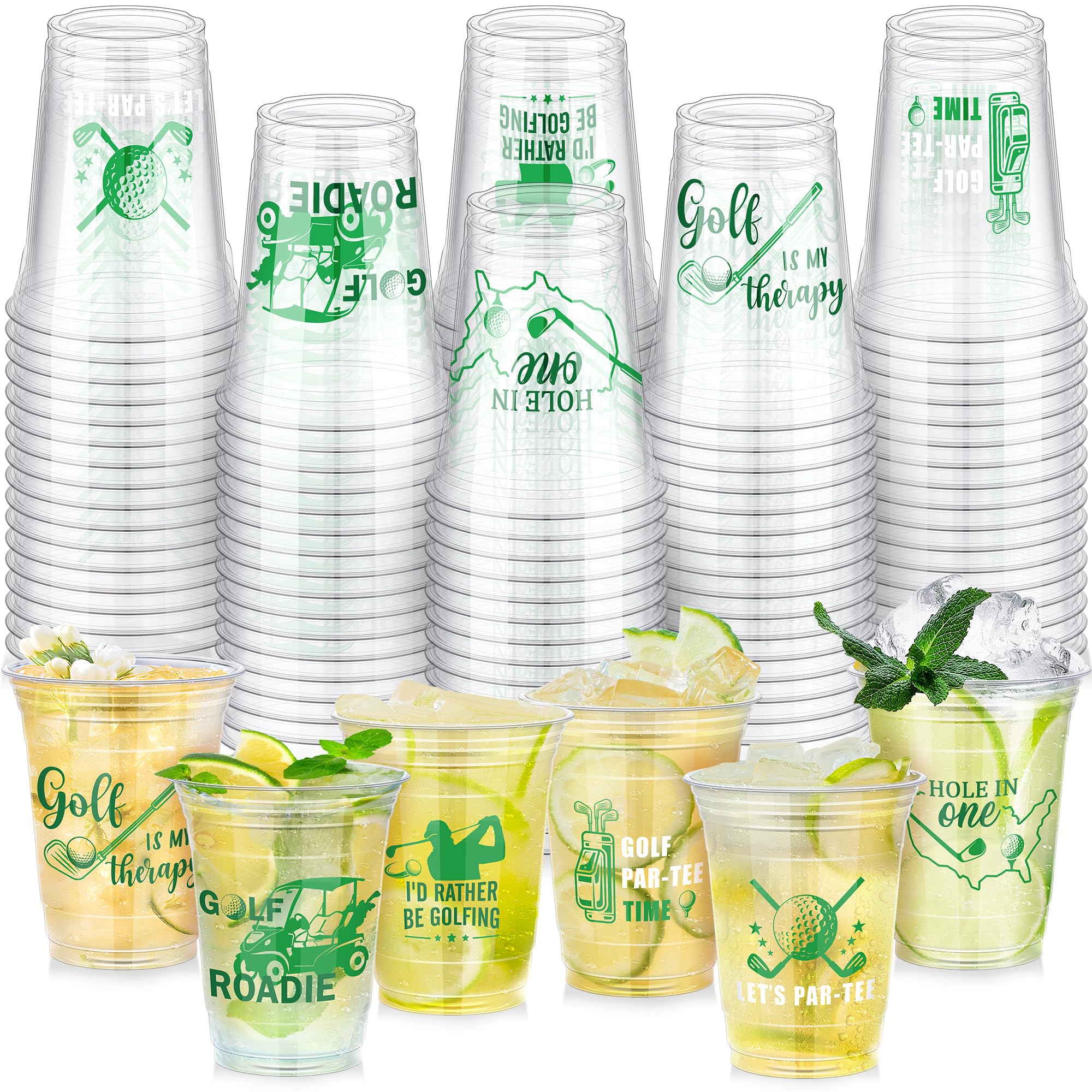 Photo 1 of Kochorie 120 Pieces Golf Party Disposable Plastic Cups Bulk 16 Ounces Let's Par-Tee Clear Golf Cups for Themed Holiday Supplies Favors